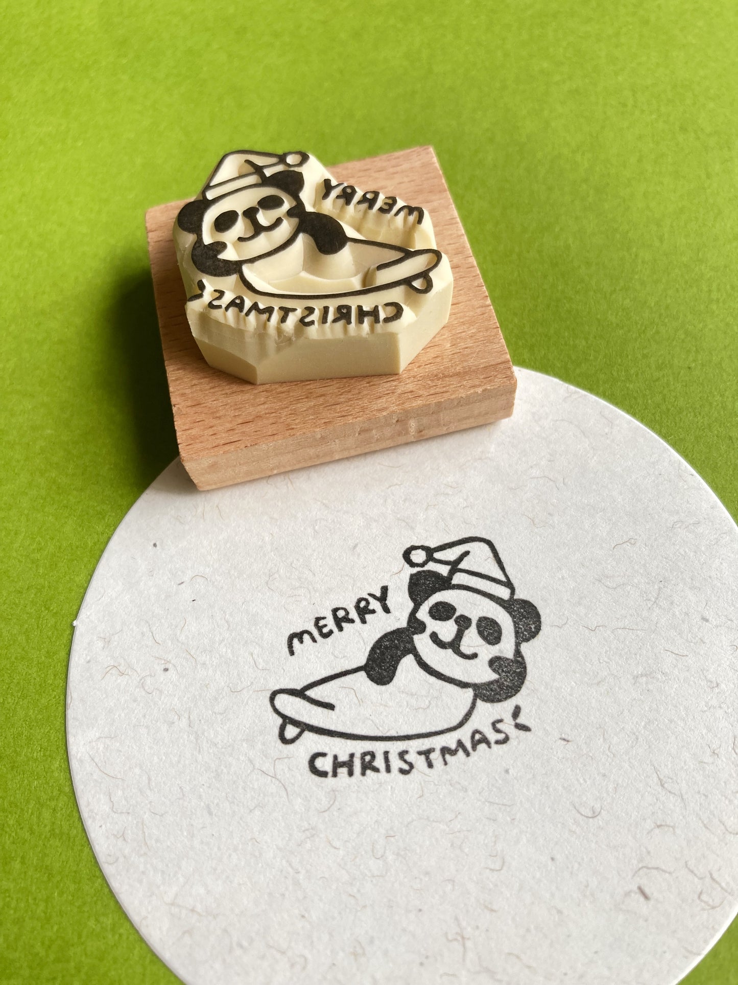 Merry Christmas Panda Rubber Stamp