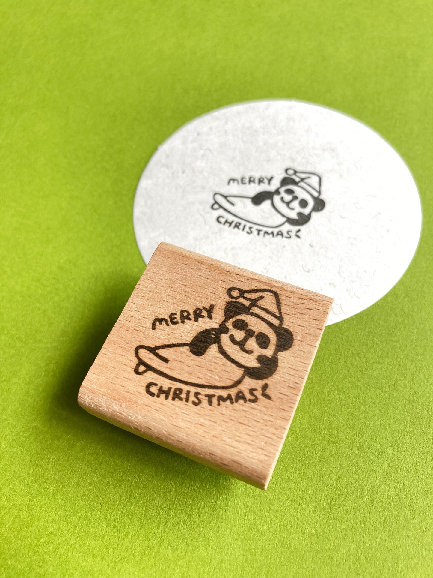 Merry Christmas Panda Rubber Stamp
