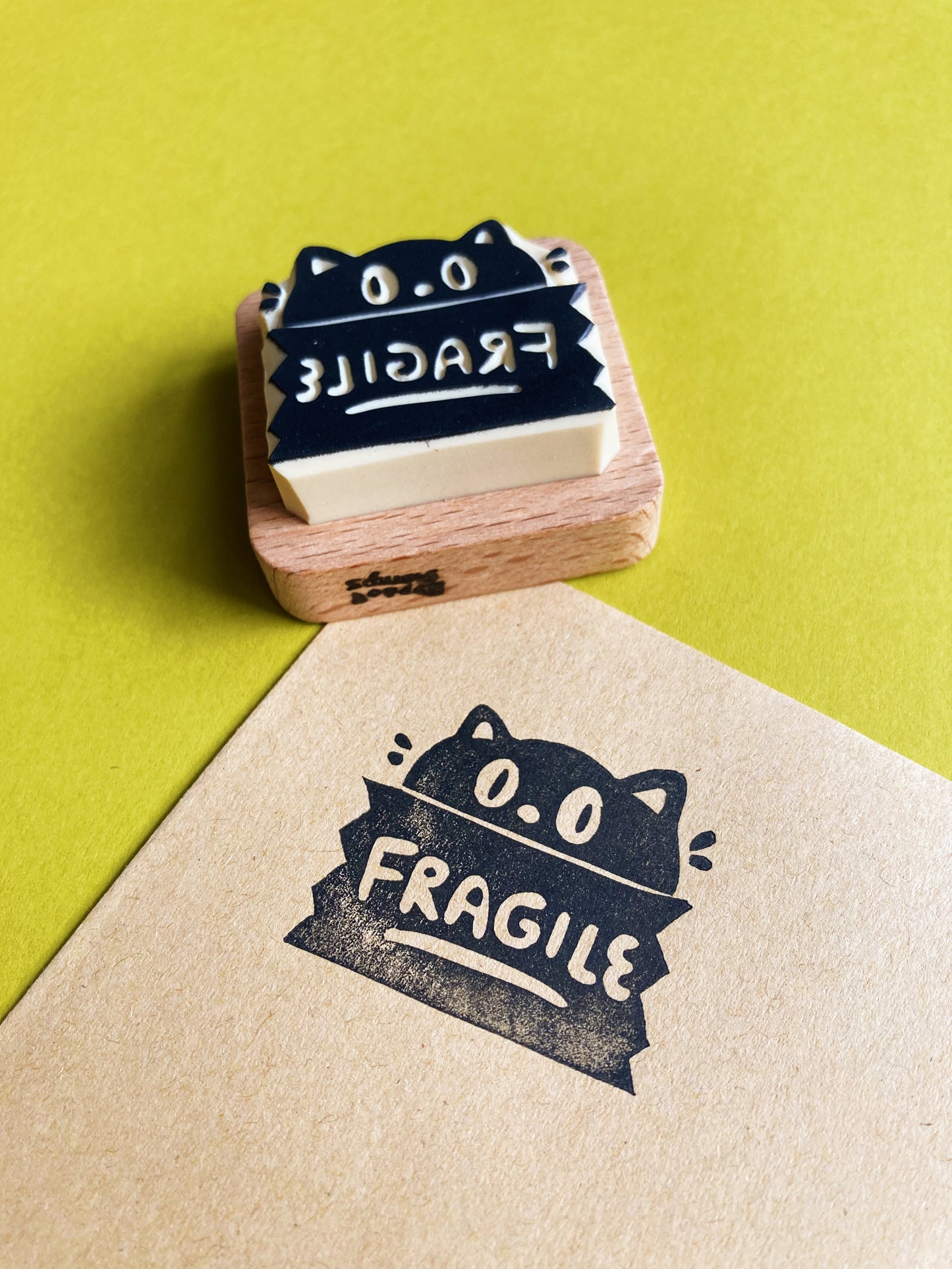 Fragile Black Cat Rubber Stamp
