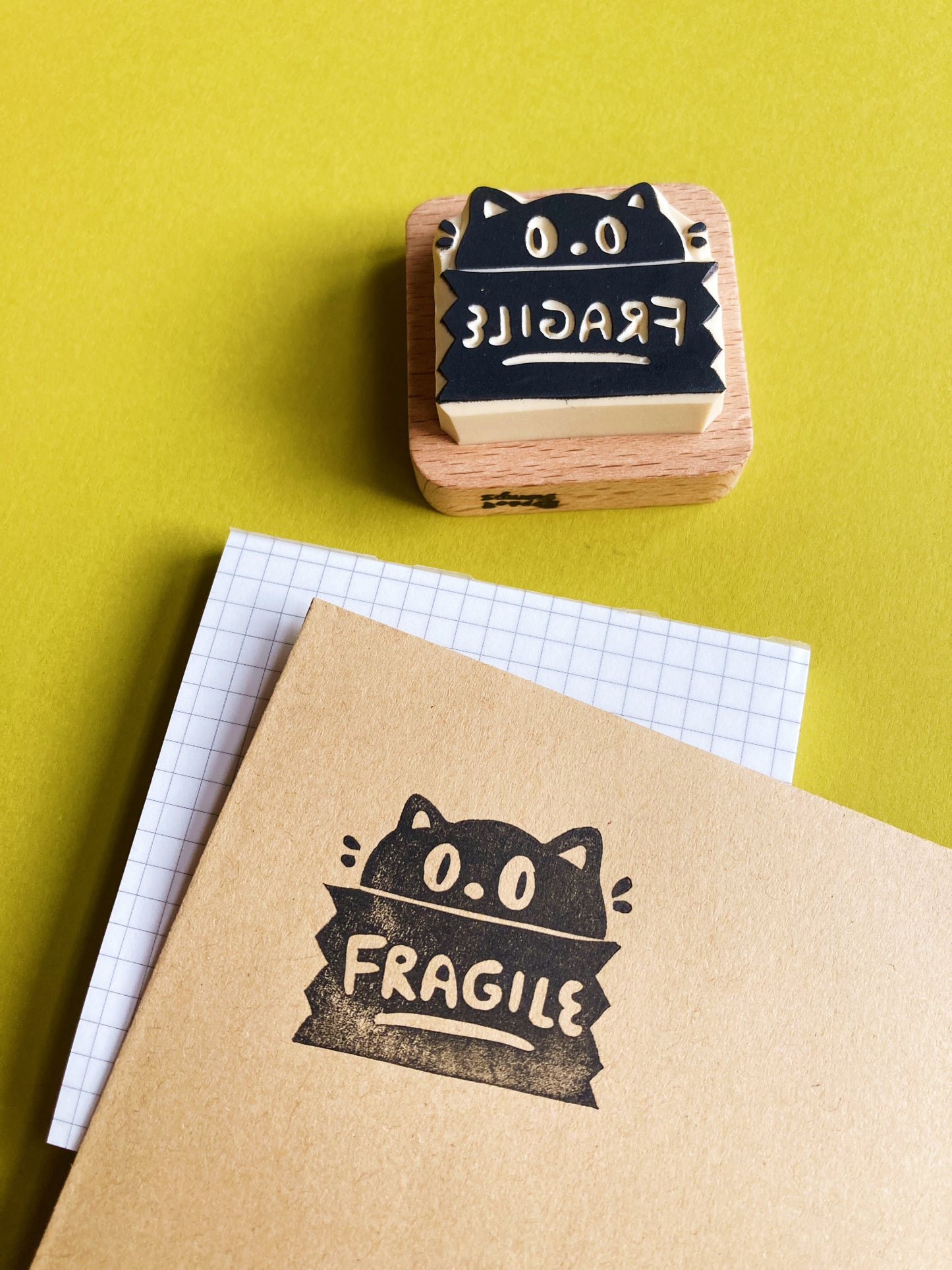 Fragile Black Cat Rubber Stamp