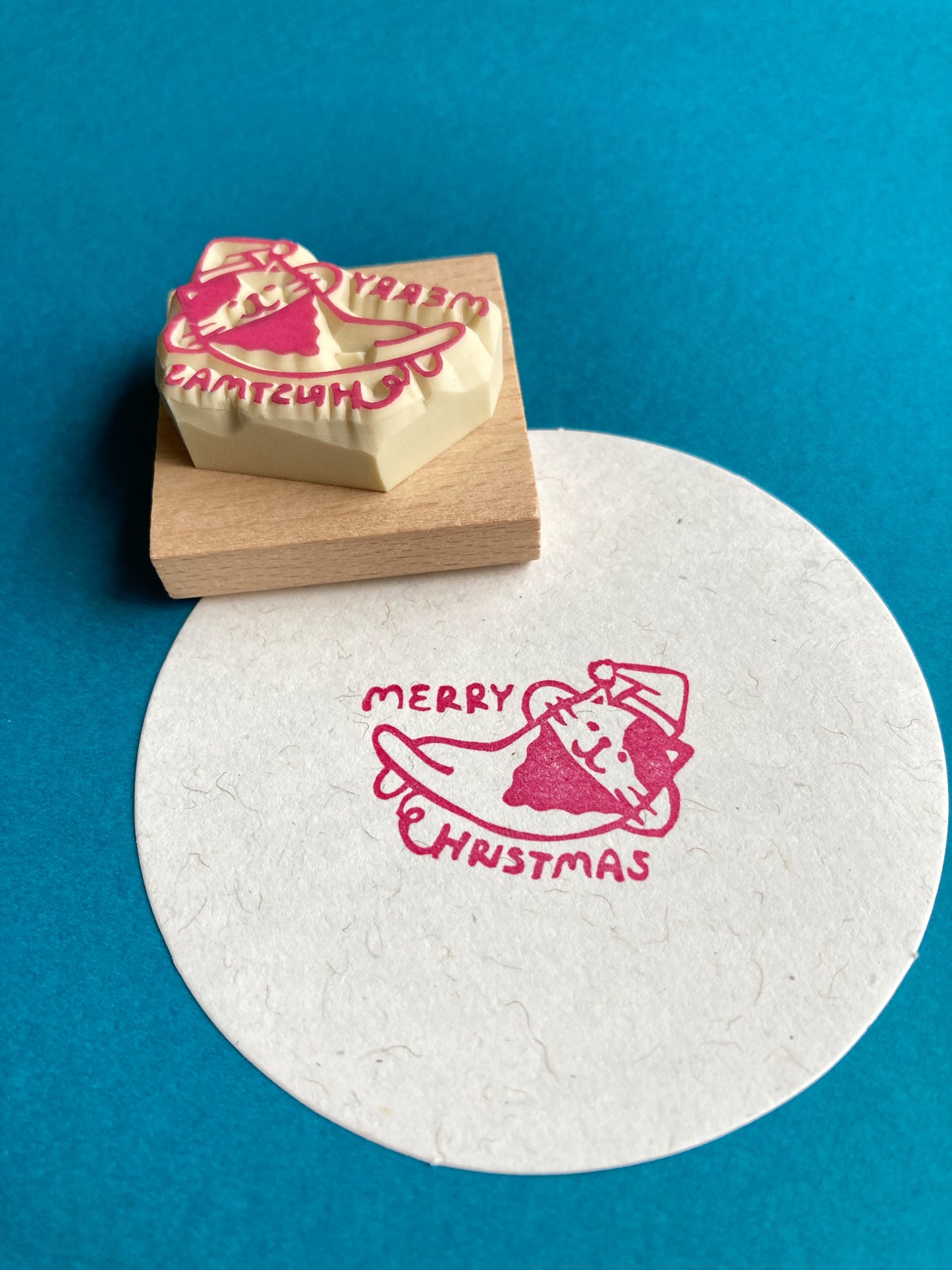Merry Christmas Cat Rubber Stamp