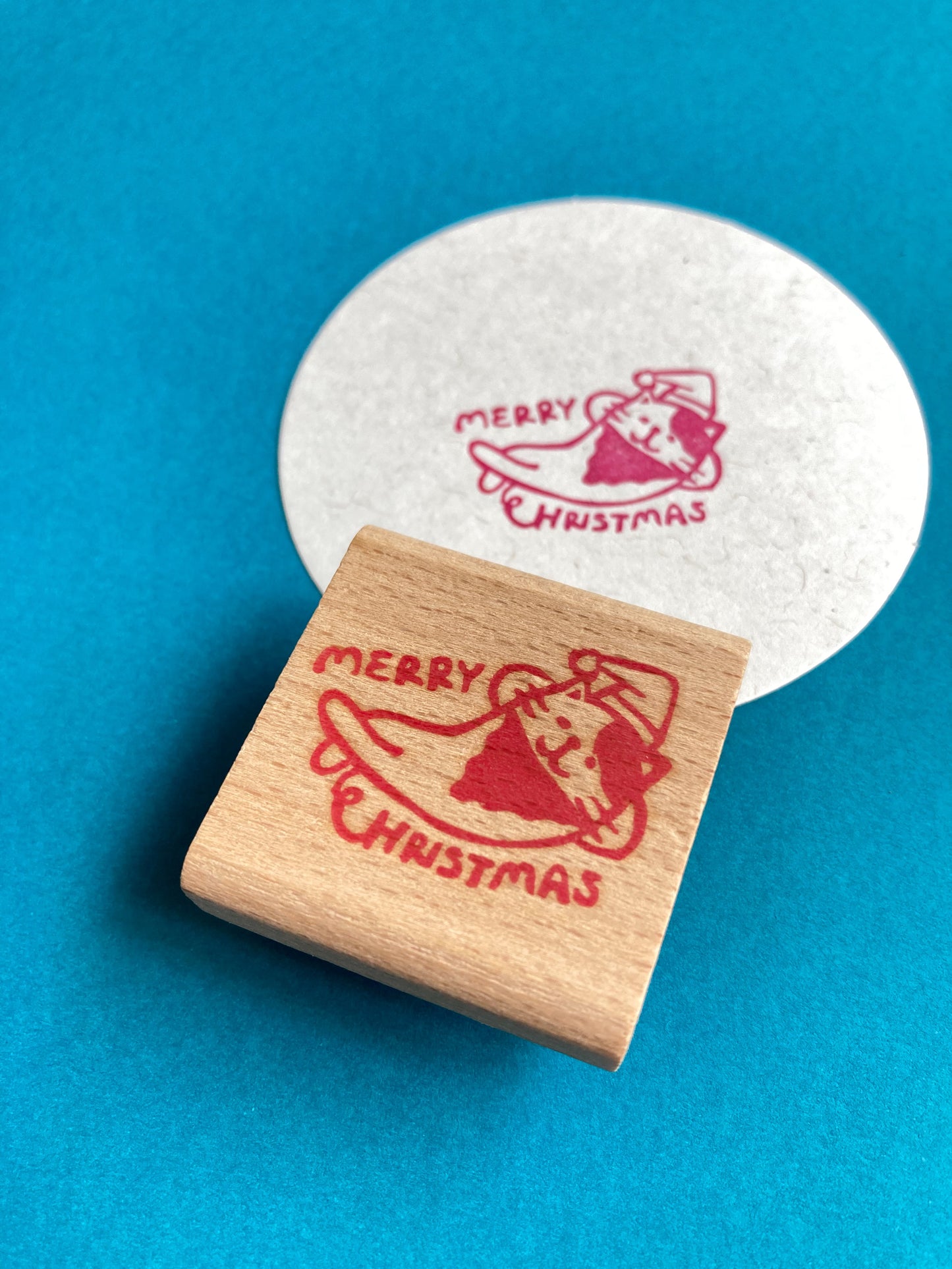 Merry Christmas Cat Rubber Stamp