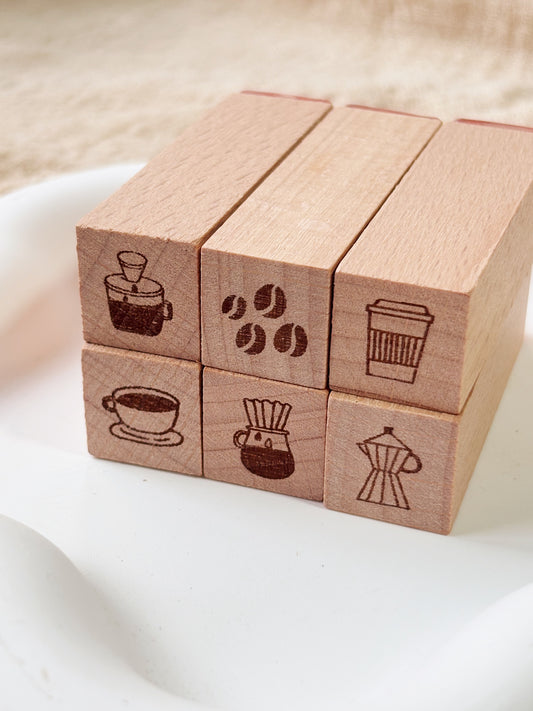 Mini Coffee Wooden Stamp Set