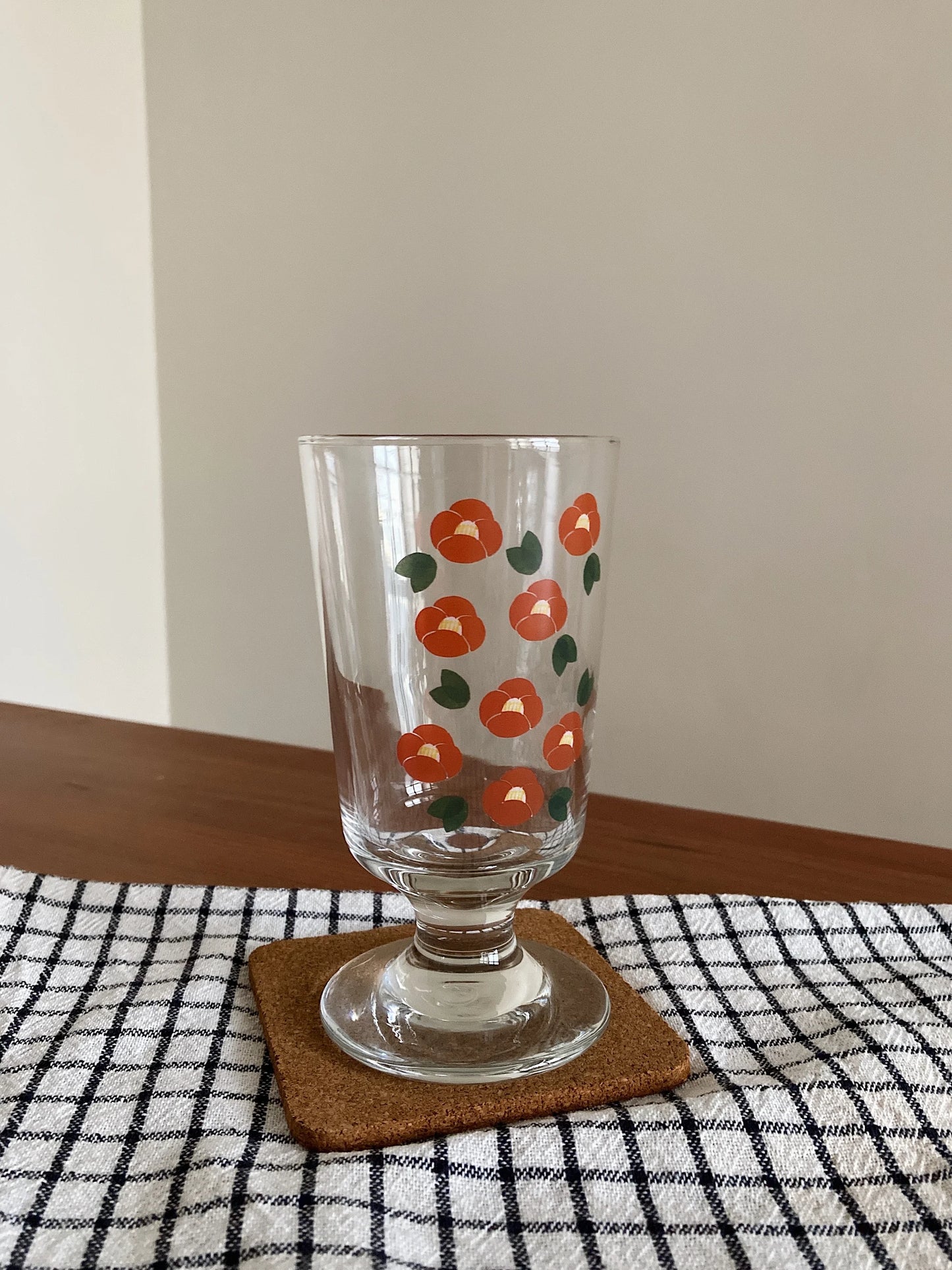 Red Camellia Tall Glass Cup